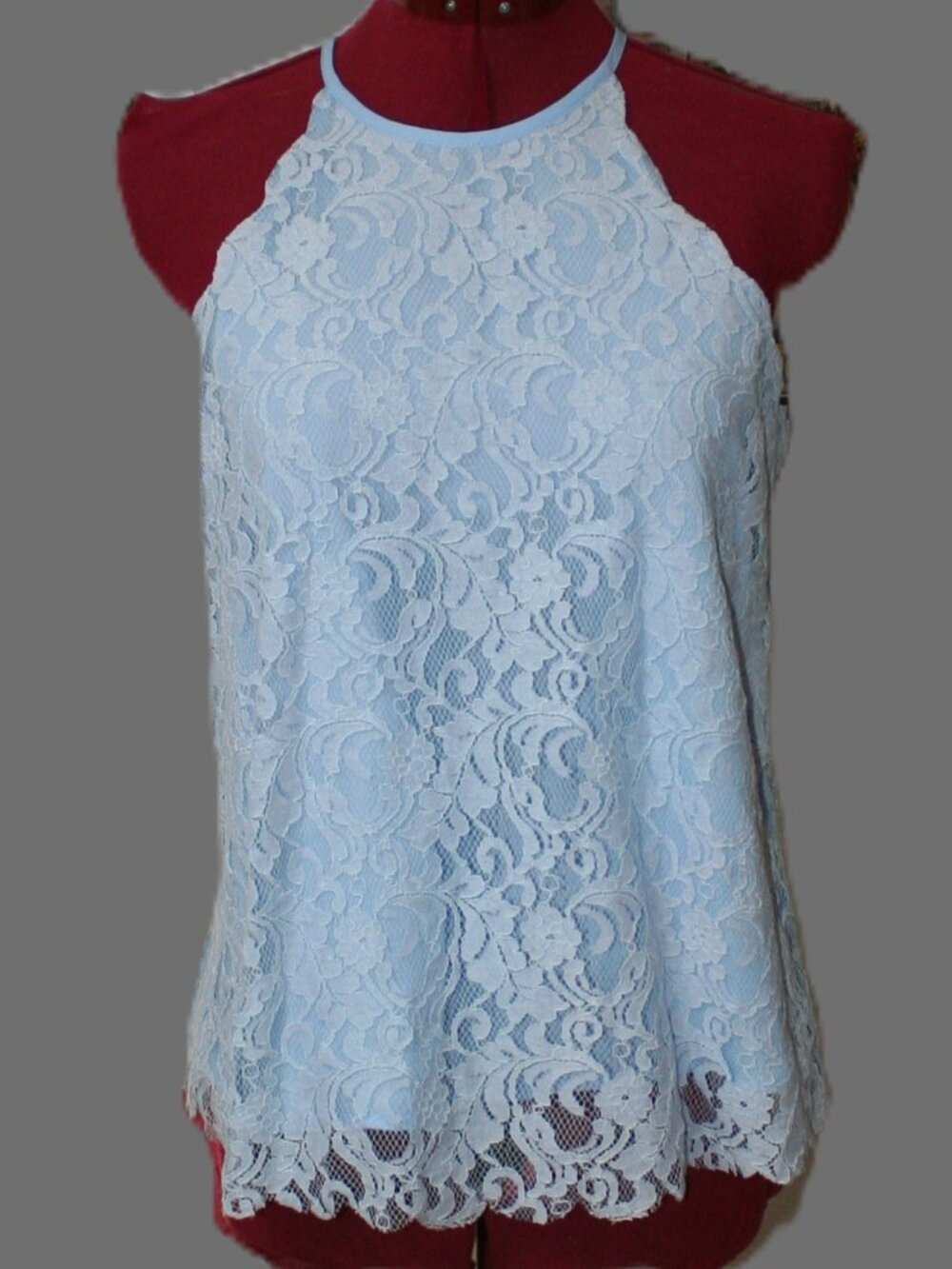 NWT Blu Pepper Light Blue Lace Halter Top M